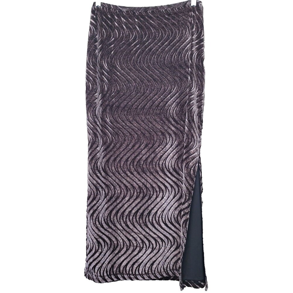 Ilyza Vintage Brown Burnout Velvet Pull-On Maxi Skirt Size Large Sexy Side Slit